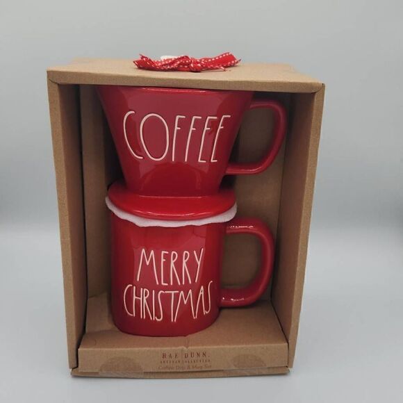 Rae Dunn Red MERRY CHRISTMAS coffee drip and mug set - Picture 3 of 3
